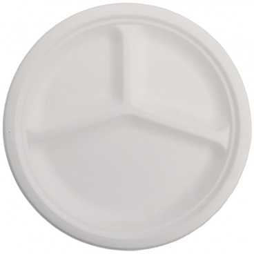 Farfurii biodegradabile din trestie de zahar albe 3comp 261 mm t 261mm 50 10 bx