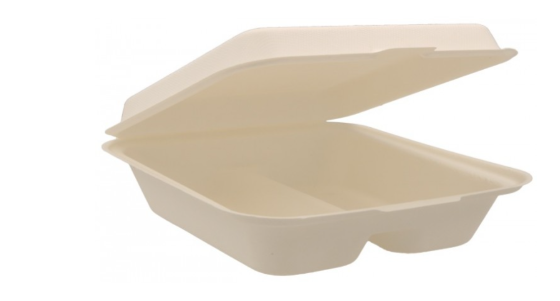 Meniu bio alb 200x200x65 mm, 2 compartimente, 1000CC, 50 buc/set