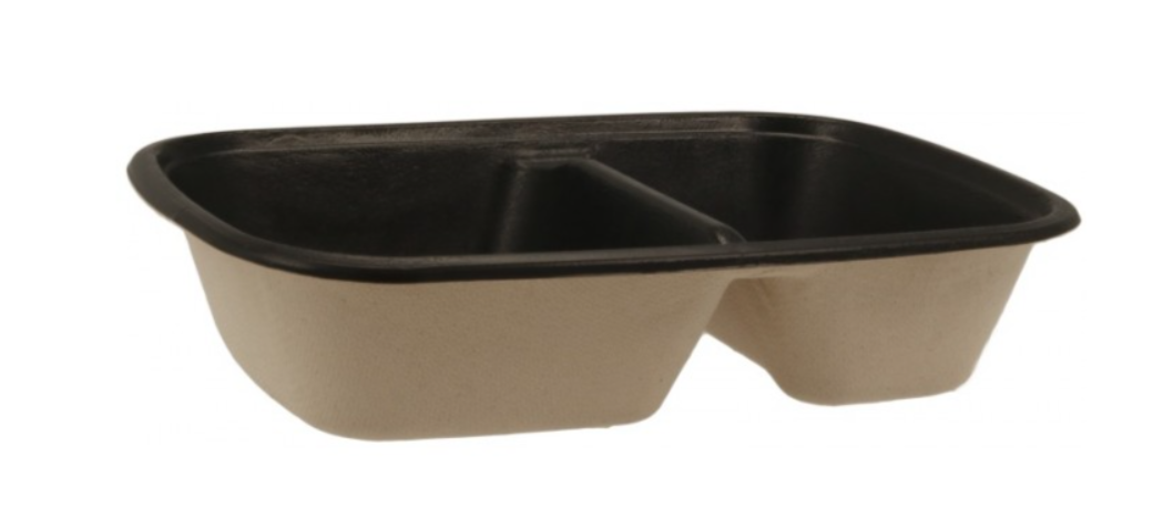 Caserole biodegradabile din trestie de zahar + PBAT, natur + negru, M225160-2C, 225x160x50 mm, 900cc 50 buc/set