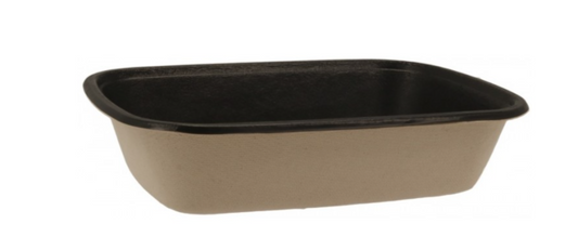 Caserole biodegradabile din trestie de zahar + PBAT, natur + negru, M225160-1C, 225x160x55 mm -1000cc, 50 buc/set