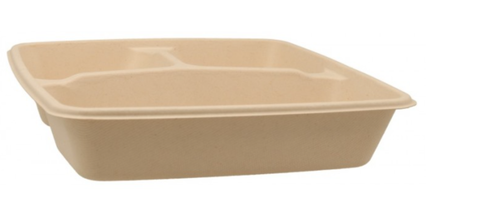 Caserole biodegradabile din trestie de zahar, natur, L230-3C, 1400cc, 230x230x45mm , 50 buc/set