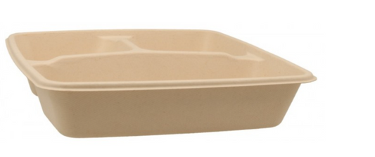 Caserole biodegradabile din trestie de zahar, natur, L230-3C, 1400cc, 230x230x45mm , 50 buc/set