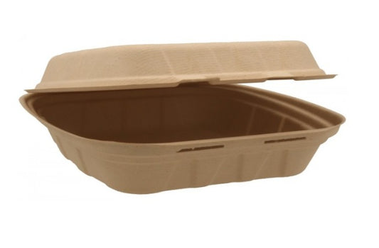 Caserole biodegradabile din trestie de zahar cu capac atasat, natur, 205x205x60 mm, - 1C, 50 buc/set