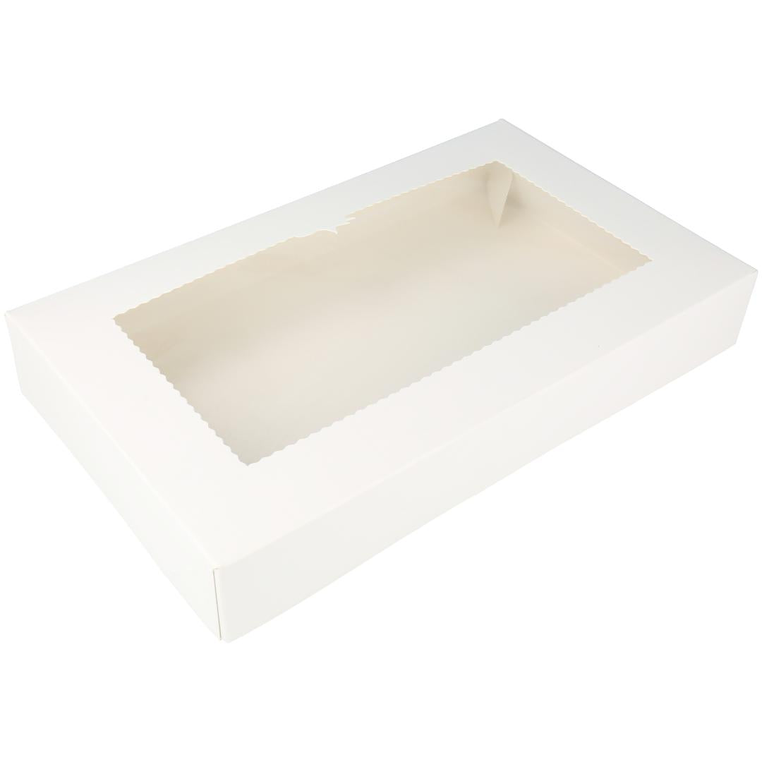 Cutii albe cu fereastra pentru prajituri, 35x25x6.5 cm (25 buc/set)